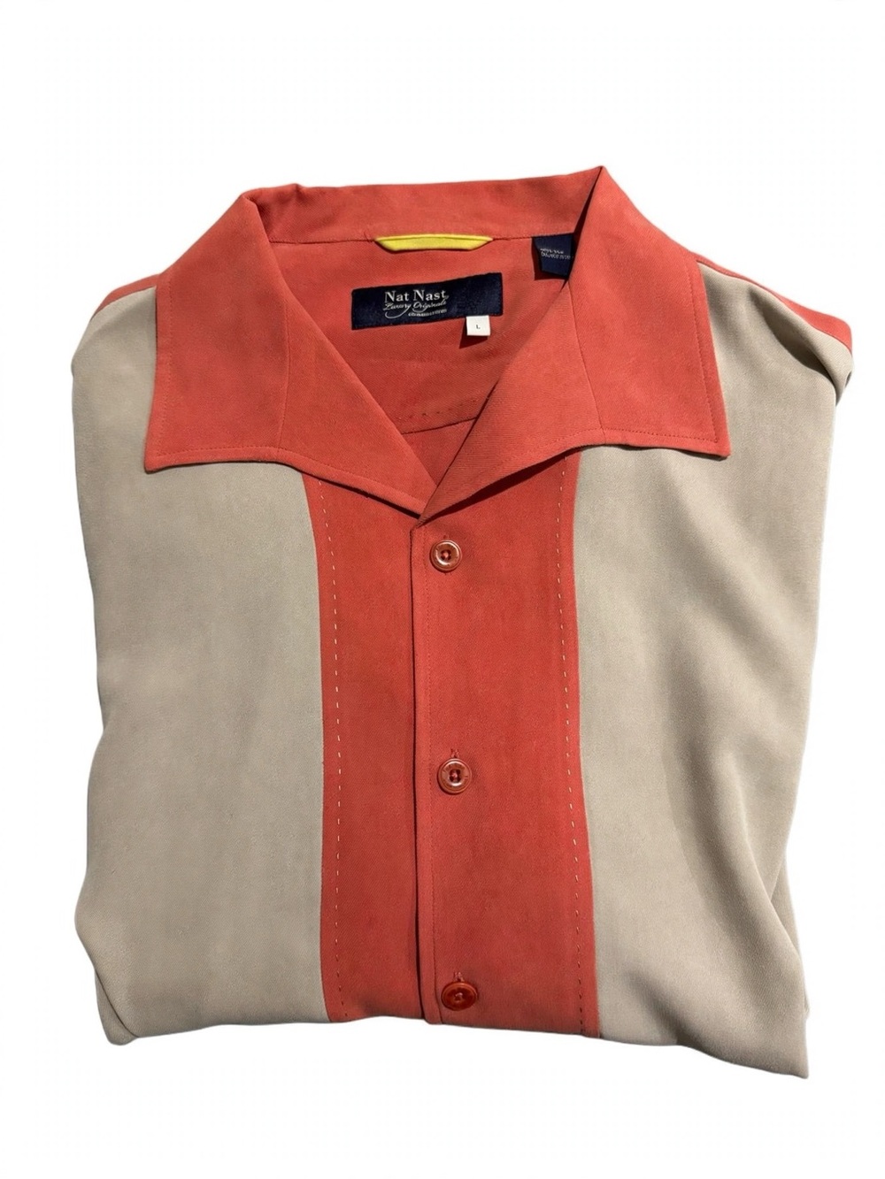 Nat Nast Two-Tone Coral and Beige Casual Button-Down Shirt